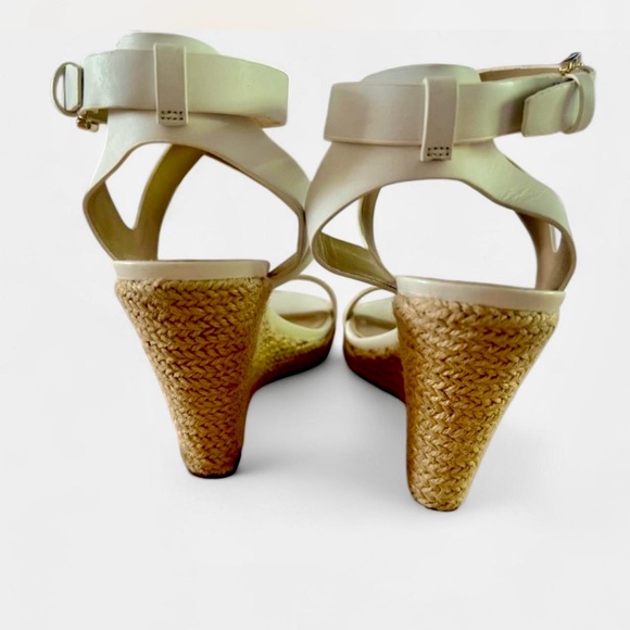 Michael Kors White Leather Wedge Sandals with Crisscross Straps
